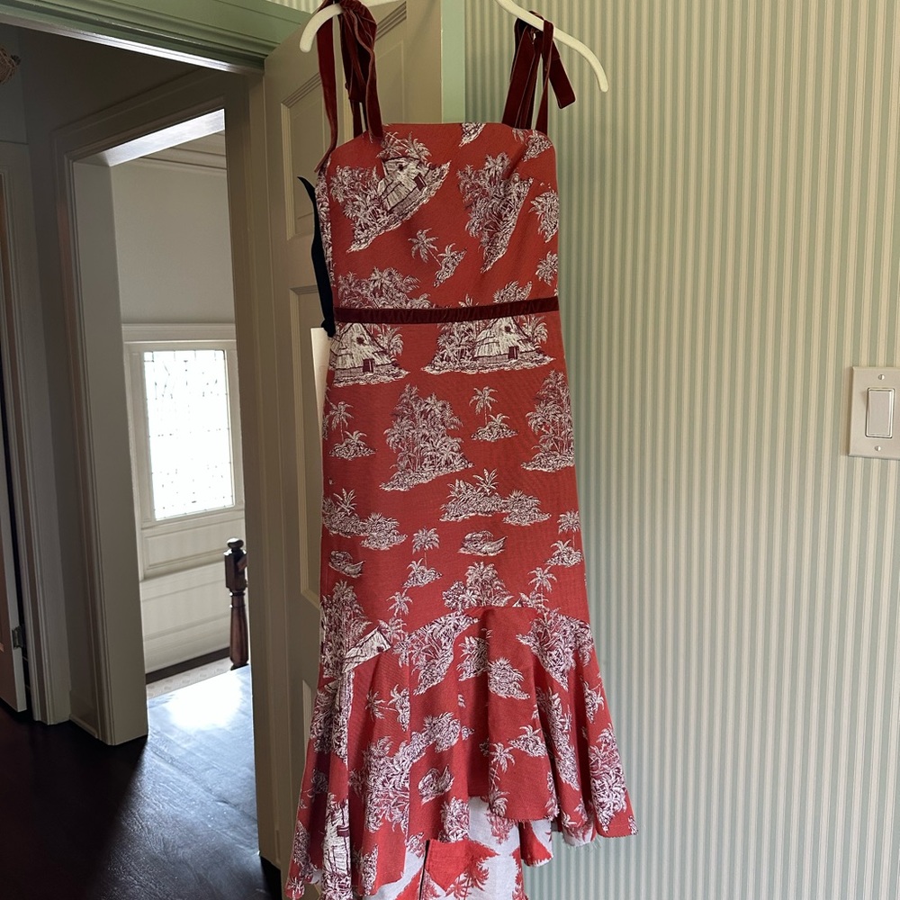 Johanna Ortiz Red and White Midi Dress